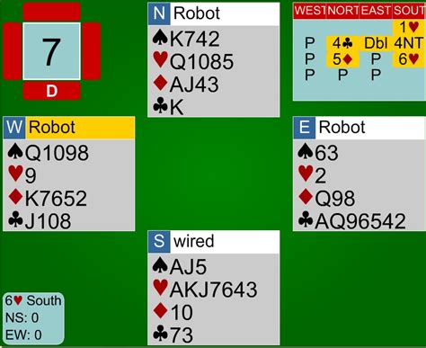 Sets of four boards; Live scoreboard; Robot partnersopponents; Total points; The robots play a basic 21 system with 5 card majors and strong no-trumps. . Bridge base four hands
